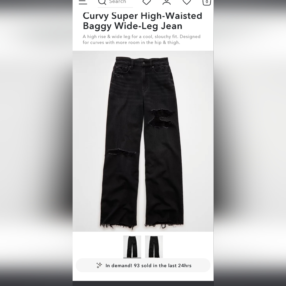 Curvy Super High-Waisted Black Baggy Wide-Leg Jeans SIZE 8 LONG